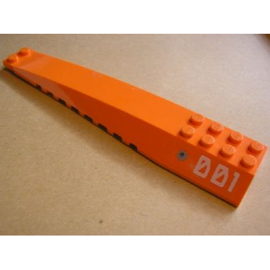 orange wedge 16 x 4 triple curved with reinforcements with bullet hole and 001 on left side pattern sticker - set 7705