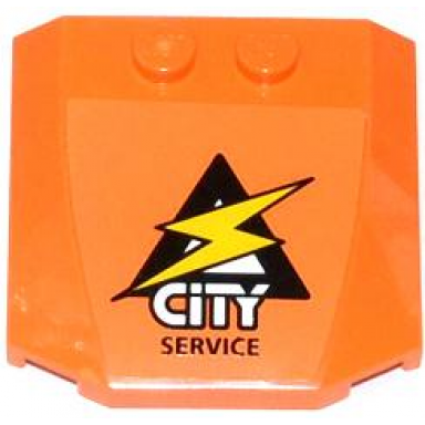 orange wedge 4 x 4 x 2 3 triple curved with lightning bolt city and service pattern sticker - set 60054