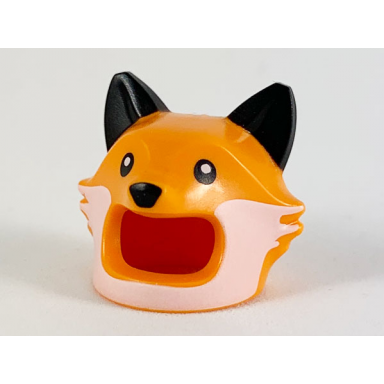 orange minifigure headgear head cover costume fox with black ears nose and white cheeks pattern