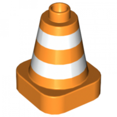 orange duplo cone 2 x 2 x 2 square base with white stripes pattern