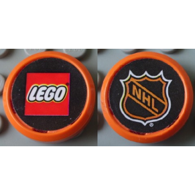 orange sports hockey puck small wheel with lego and nhl logo pattern stickers - set 3579