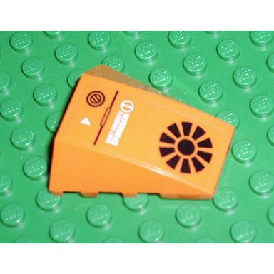 orange wedge 4 x 4 triple curved no studs with black radiating circle and warning flammable liquid pattern sticker - set 7708