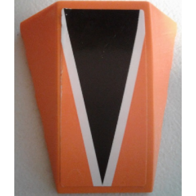 orange wedge 4 x 4 triple curved no studs with black triangle with white outline on orange background pattern sticker - set 7962