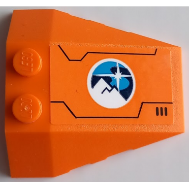 orange wedge 4 x 4 triple with stud notches with dark blue dark azure and white arctic explorers logo lines and air vent pattern model left side sticker - set 60196
