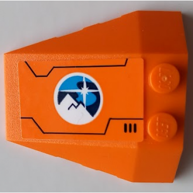orange wedge 4 x 4 triple with stud notches with dark blue dark azure and white arctic explorers logo lines and air vent pattern model right side sticker - set 60196