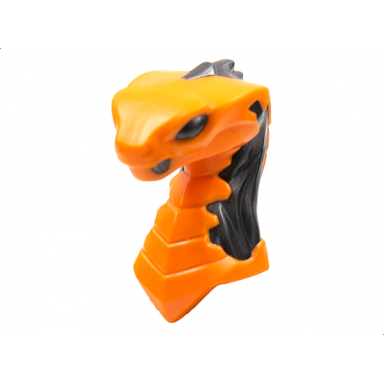 orange minifigure head modified snake cobra with closed mouth with molded pearl dark gray eyes fangs and flames on closed hood pattern