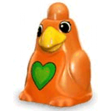 orange primo animal bird large with stud on top of head with green heart pattern