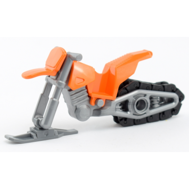 orange snowmobile with flat silver chassis