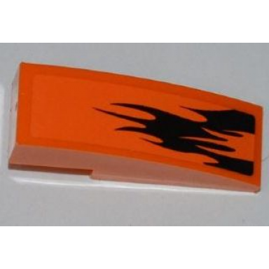 orange slope curved 3 x 1 with black flames pattern model left sticker - set 7971
