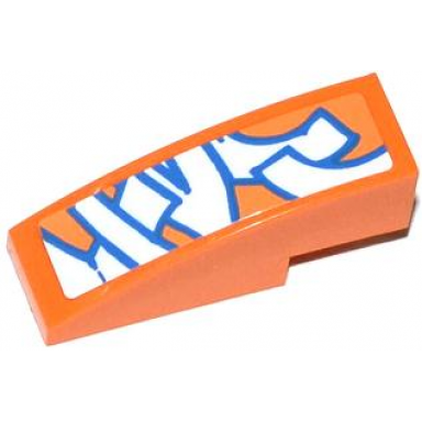 orange slope curved 3 x 1 with blue and white graffiti tag pattern sticker - set 70808