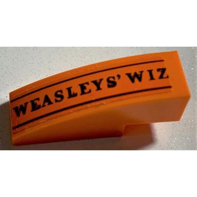 orange slope curved 3 x 1 with black weasleys wiz and lines pattern sticker - set 75978