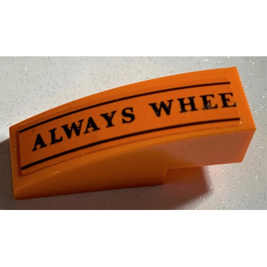 orange slope curved 3 x 1 with black always whee and lines pattern sticker - set 75978