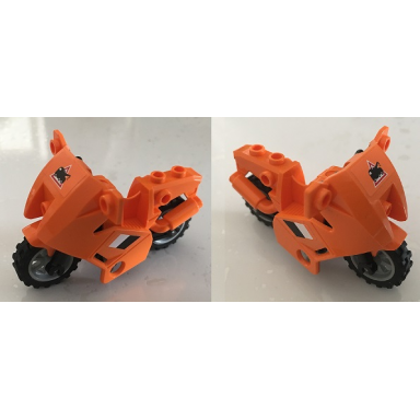 orange motorcycle city with black chassis lbg wheels and fairing with tow truck danger sign on front and white and black lines on both sides pattern stickers - set 7686