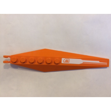 orange hinge plate 3 x 12 with angled side extensions and tapered ends with orange quad wing pattern sticker - set 8108