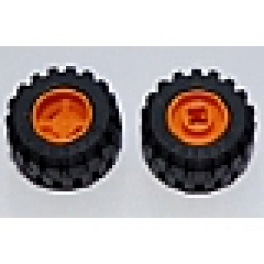 orange wheel 11mm d x 12mm hole notched for wheels holder pin with black tire 21mm d x 12mm - offset tread small wide band around center of tread 6014b 87697
