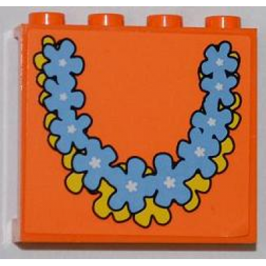orange panel 1 x 4 x 3 with side supports - hollow studs with medium blue and yellow flower garlands pattern sticker - set 3818