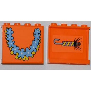 orange panel 1 x 4 x 3 with side supports - hollow studs with fishing lure on inside and flower garlands on outside pattern stickers - set 3818