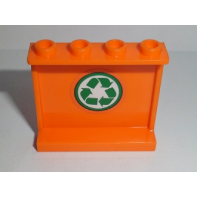 orange panel 1 x 4 x 3 with side supports - hollow studs with green recycling arrows pattern on inside sticker - set 60118