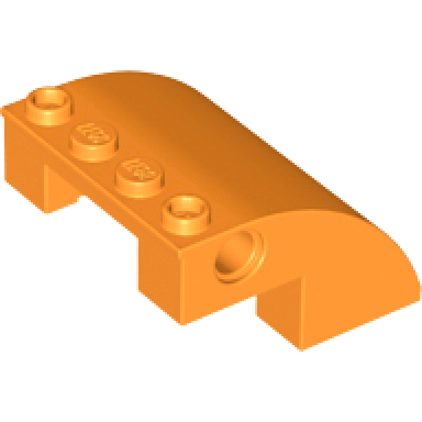 orange slope curved 4 x 4 x 2 with 4 studs and pin holes