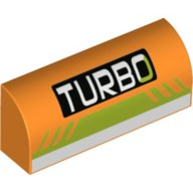 orange slope curved 1 x 4 x 1 1 3 with turbo on black rectangle lime and white stripes pattern