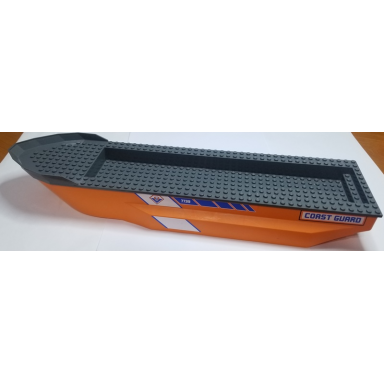 orange boat hull unitary 51 x 12 x 6 with side bulges with dark bluish gray top with coast guard logo and 7739 pattern on both sides stickers - set 7739