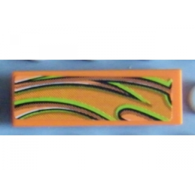 orange tile 1 x 3 with lime lines pattern model left sticker - set 8484