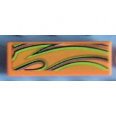 orange tile 1 x 3 with lime lines pattern model right sticker - set 8484