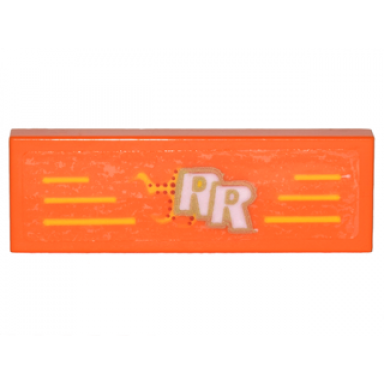 orange tile 1 x 3 with yellow lines and white rr and yellow lines pattern sticker - set 70620