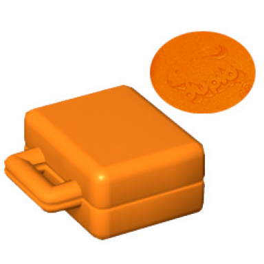 orange duplo utensil suitcase with embossed duplo rabbit logo on front and back