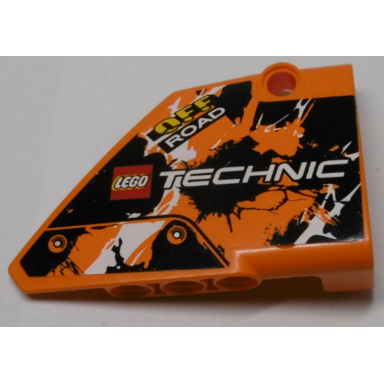 orange technic panel fairing 14 large short smooth side b with lego technic logo off road and black orange and white pattern sticker - set 42007