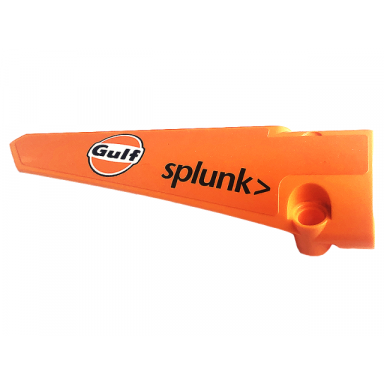 orange technic panel fairing 5 long smooth side a with gulf logo and black splunk> pattern sticker - set 42141