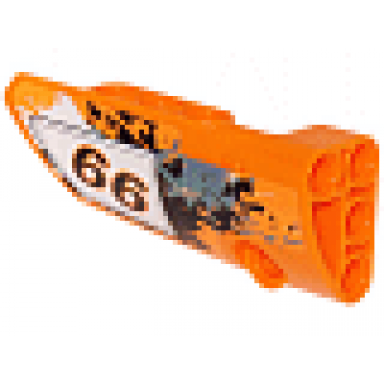 orange technic panel fairing 3 small smooth long side a with 66 on white black and gray paint splotches pattern sticker - set 9392