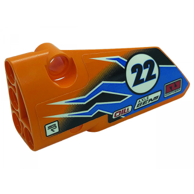 orange technic panel fairing 3 small smooth long side a with number 22 dark azure lightning logos oil axle beam moto and northern pattern sticker - set 42104