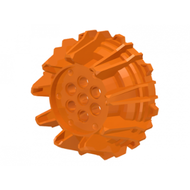 orange wheel hard plastic with small cleats and flanges