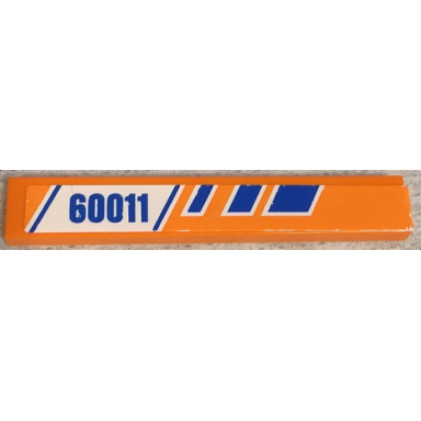 orange tile 1 x 6 with blue stripes and 60011 on white and orange background pattern model right side sticker - set 60011