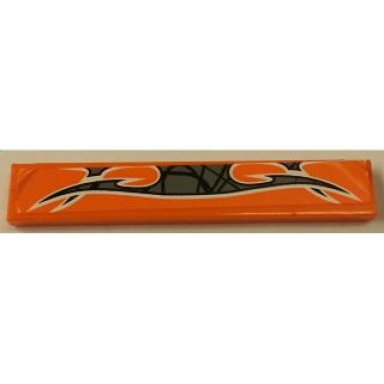 orange tile 1 x 6 with black and silver pattern sticker - set 8162