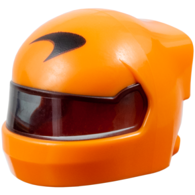orange minifigure headgear helmet formula one with molded trans-black visor and printed black mclaren logo pattern