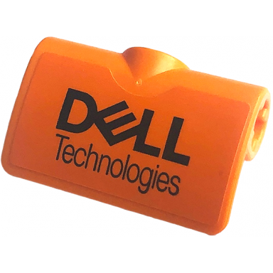 orange technic panel curved 2 x 3 x 1 with black dell technologies pattern sticker - set 42141