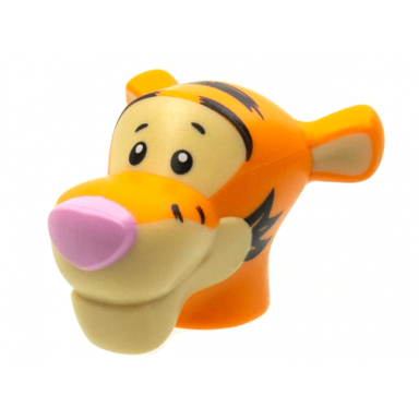orange minifigure head modified tiger with orange fur black stripes and eyes bright pink nose pattern tigger
