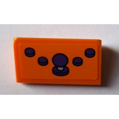 orange slope 30 1 x 2 x 2 3 with 4 dark purple buttons and joystick pattern sticker - set 71016