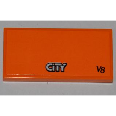 orange tile 2 x 4 with city and v8 pattern sticker - set 4434