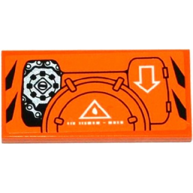 orange tile 2 x 4 with hatches white arrow sprocket and chain pattern model right side sticker - set 70224