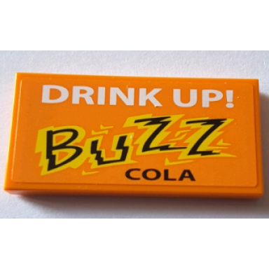 orange tile 2 x 4 with drink up! buzz cola pattern sticker - set 71016