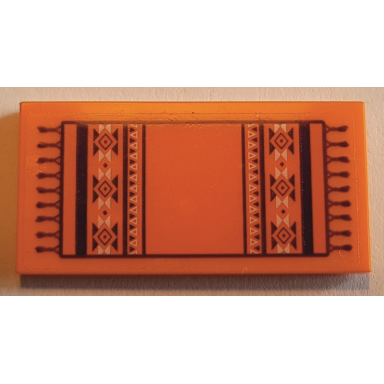 orange tile 2 x 4 with orange rug with fringe dark purple stripes and black and white diamonds and triangles pattern sticker - set 41369