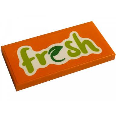 orange tile 2 x 4 with lime fresh and green leaf pattern sticker - set 60345