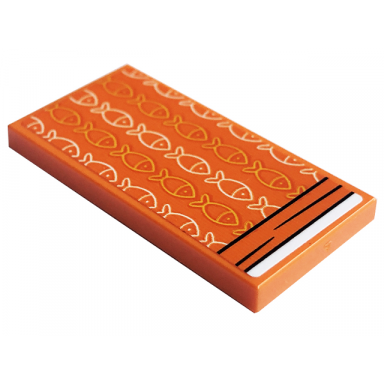 orange tile 2 x 4 with blanket with white and bright light orange fish pattern sticker - set 41754