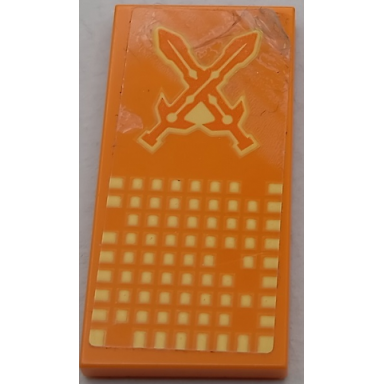 orange tile 2 x 4 with crossed swords and bright light yellow squares pattern sticker - set 70357