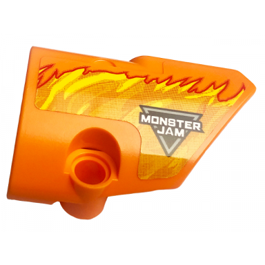 orange technic panel fairing 2 small smooth short side b with logo monster jam and yellow flames pattern sticker - set 42135