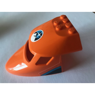 orange aircraft fuselage forward top curved 6 x 10 x 4 with 3 window panes with arctic explorers logo and dark azure and dark blue stripes pattern on both sides stickers - set 60193