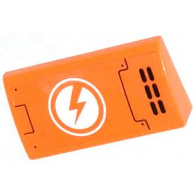 orange slope curved 2 x 4 x 2 3 with bottom tubes with lightning bolt in circle and vertical grille pattern model left side sticker - set 70705